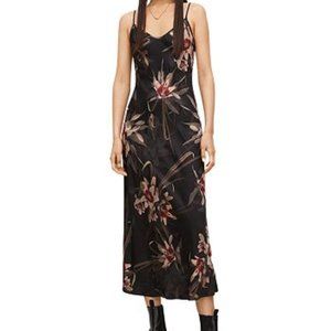 All Saints Black Pink Slip Midi Dress